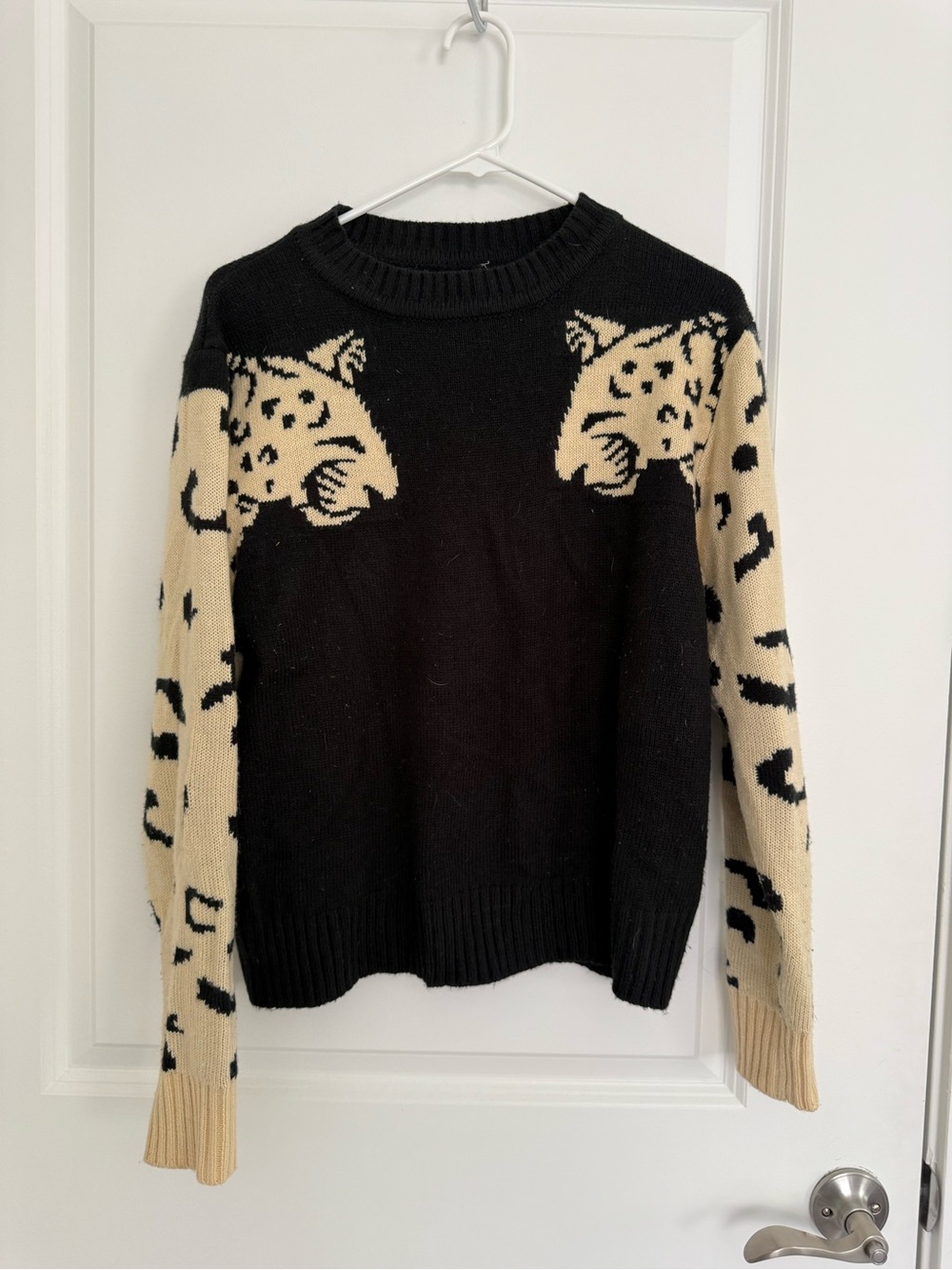 Black and Cream Leopard-Print Women's Sweater